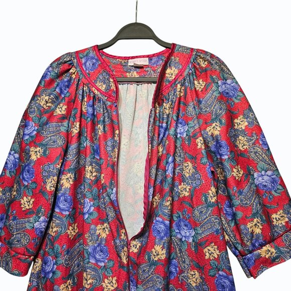 Vtg Intimate Options Robe Kaftan Floral Paisley Maxi Sleep Lounge Intimates Med - Picture 4 of 8